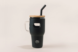 ECO NOW | Eco Tumbler - Glass Cup w/ Silicon Sleeve; Bamboo Lid & Silicon-Tip Metal Straw