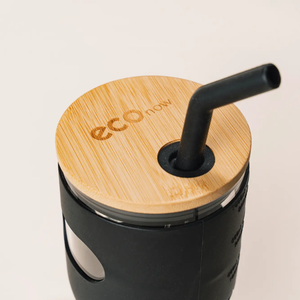 ECO NOW | Eco Tumbler - Glass Cup w/ Silicon Sleeve; Bamboo Lid & Silicon-Tip Metal Straw