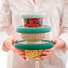 Load image into Gallery viewer, FOOD HUGGERS | Stackable Silicone + Glass Lids (set of 4)